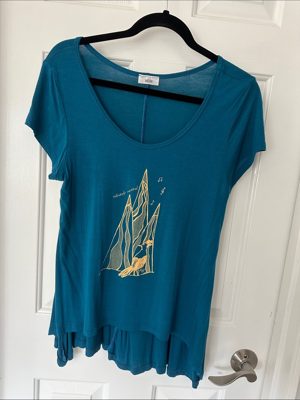 Mishka Teal Short-Sleeve Scoop Neck Graphic Blouse